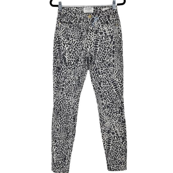 Frame Denim Black White Cheetah Print High Rise Skinny Fit Jeans NWT Size 25 - Picture 2 of 5